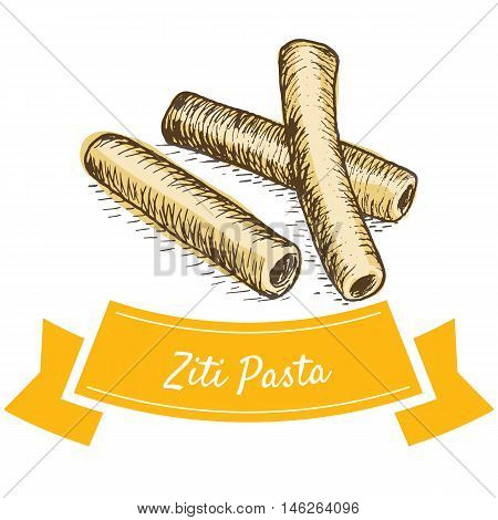 Ziti pasta colorful illustration. Vector illustration of Ziti pasta.