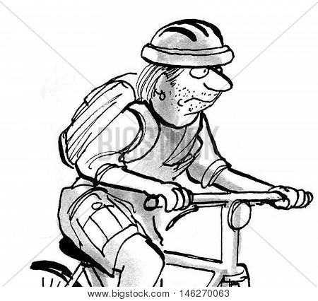 B&W close-up of bicyclist on a mountain bike.