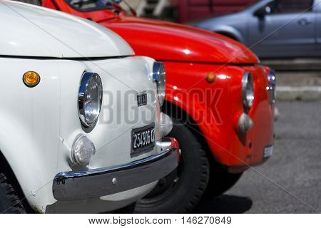 Livigno, Italy - August 1: Detail Of The Fiat 500 Car Standing On Street On 1 August 2016 In Livigno