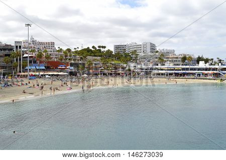 Torviscas beach Tenerife Canary Islands Spain Europe - June 15 2016 : Torviscas a coastal town in Costa Adeje Tenerife