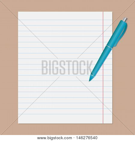 Turquoise pen on notebook sheet in line