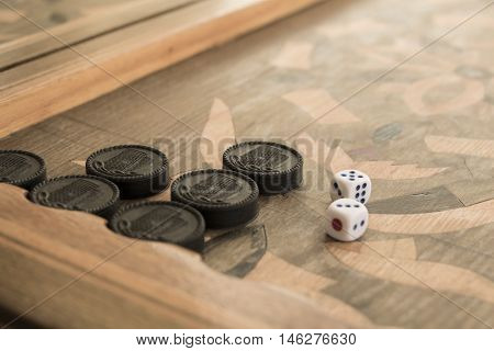 Board for a game of backgammon with two dice