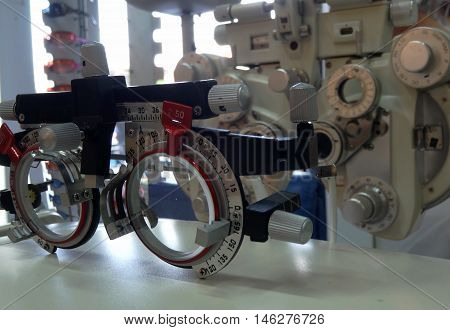 Optometric equipment for ophthalmology diagnostics stock photo