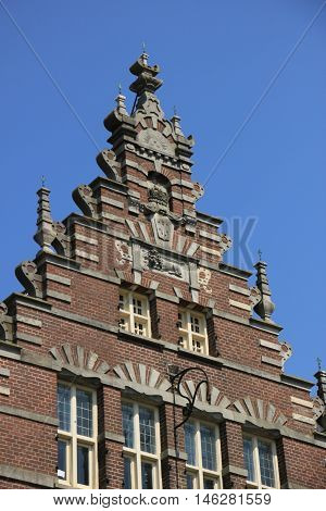 Crow-stepped gable on an ancient building in the Netherlands