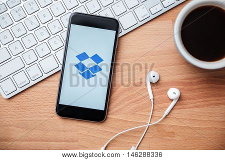 CHIANGMAI,THAILAND - August 26, 2016: Photo of iPhone device of Dropbox sign in page on mobile phone screen