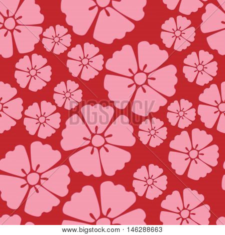 Elegant pink sakura cherry blossom seamless pattern background over red