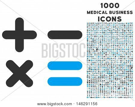 Calculator glyph bicolor icon with 1000 medical business icons. Set style is flat pictograms blue and gray colors white background.