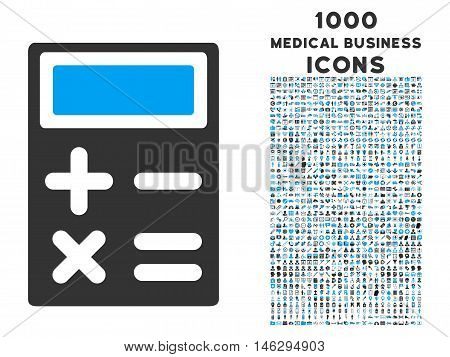 Calculator glyph bicolor icon with 1000 medical business icons. Set style is flat pictograms blue and gray colors white background.