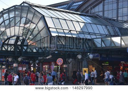 HAMBURG, GERMANY - AUG 25: Hauptbahnhof in Hamburg, Germany, as seen on Aug 25, 2016. It is the main railway station in the city, the busiest in the country and the second busiest in Europe.