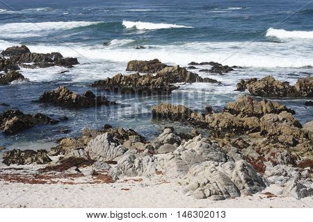 This is an image of the incoming tide at Asilomar State Beach
in Pacific Grove, California.