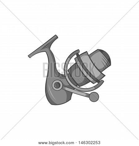 Reel on rod icon in black monochrome style isolated on white background. Fishing symbol vector illustration