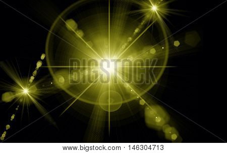 Digital lens flare in black background horizontal frame warm and abstract background