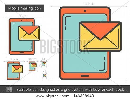 Mobile mailing vector line icon isolated on white background. Mobile mailing line icon for infographic, website or app. Scalable icon designed on a grid system.