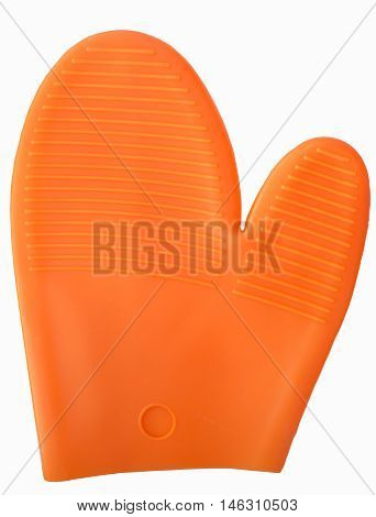 Isolated orange silicone glove on white background