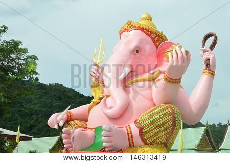 A large statue of Ganesh pink in thailand