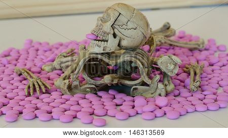 Disease and death, skull therapeutic drugs, about ghosts, demons, like a skeleton.