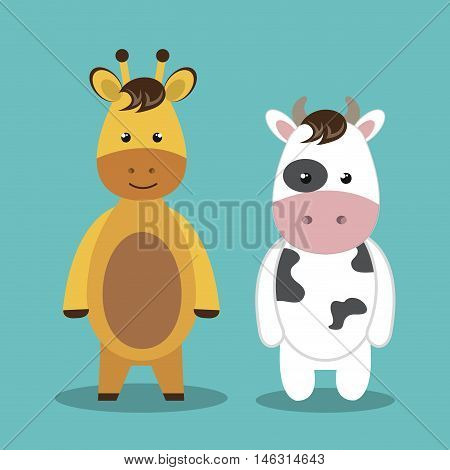 cartoon animal cow giraffe plush stuffed design vector illustration eps 10