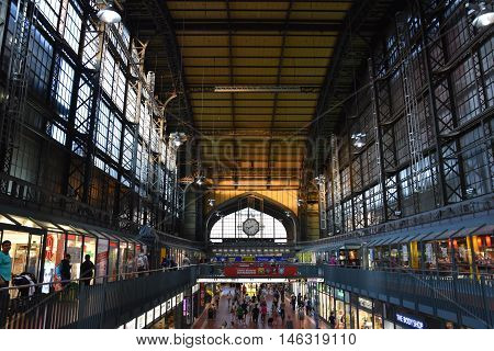 HAMBURG, GERMANY - AUG 25: Hauptbahnhof in Hamburg, Germany, as seen on Aug 25, 2016. It is the main railway station in the city, the busiest in the country and the second busiest in Europe.