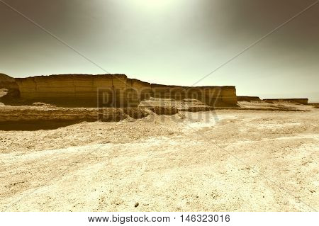 Canyon in the Judean Desert at Noon Vintage Style Toned Picture