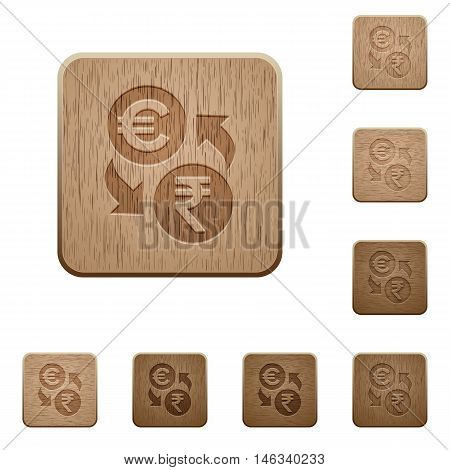 Set of carved wooden Euro Rupee exchange buttons in 8 variations.