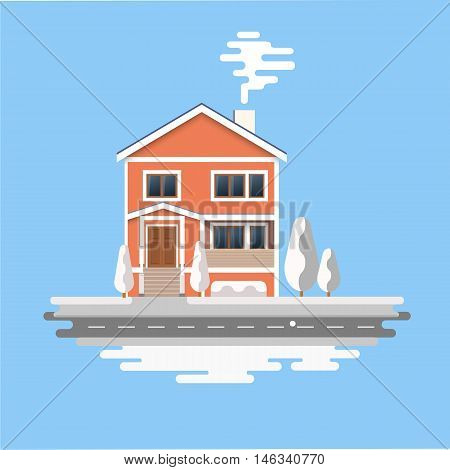 Flat house winter vector illustration . 