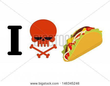 I Hate Taco. Skull Symbol Of Hatred And Traditional Mexican Food. Tortilla Chips And Onion. Tomato A