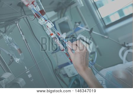 Work with blood (blood transfusion) in a hospital ward.