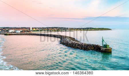 View of Port of Hirtshals at sunset - Denmark