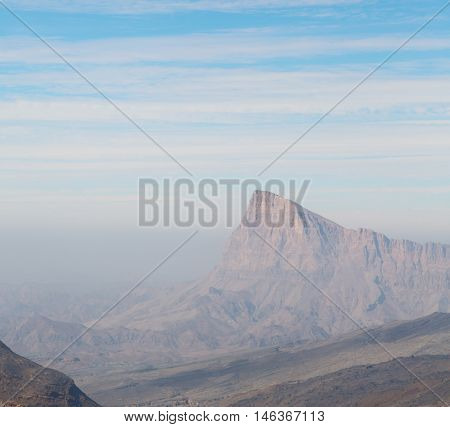 In Oman  The Old Mountain Gorge And Canyon The Deep Cloudy  Sky
