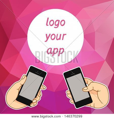 Illustration smartphone for banner, presentation, website. Presentation template of mobile screen. Cloud tools for business. Cloud technology and service for social networking, media - stock vector