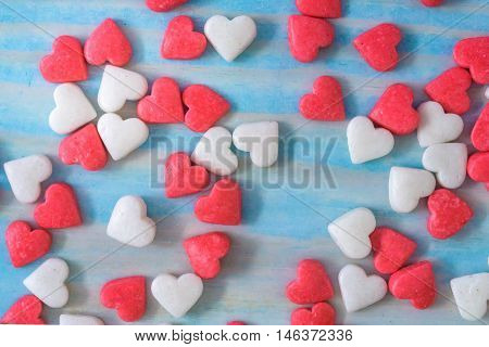 Valentines Day Background With Fabric Valentine Heart On Grunge Wood Table.retro Filter