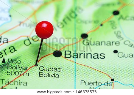 Ciudad Bolivia pinned on a map of Venezuela