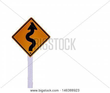 curvy road sign on white background copy space