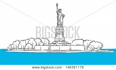 Statue Of Liberty Island Areal Sketch