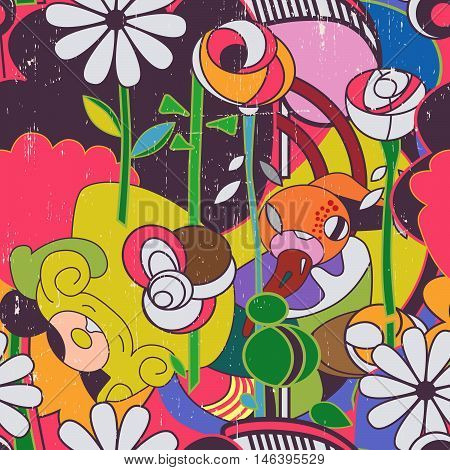 Seamless abstract pattern with flowers. Vector background.