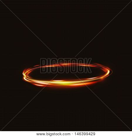 Fire blurry circles at motion . Vector swirl trail effect . Abstract luminous rings slow shutter speed effect . Light painting . Bokeh glitter round shapes . Abstract lights at motion exposure time