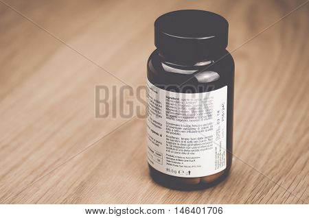 Inverigo Italy - September 8 2016: marine magnesium citrate tablets Bios Line nutritional supplement in a glass bottle