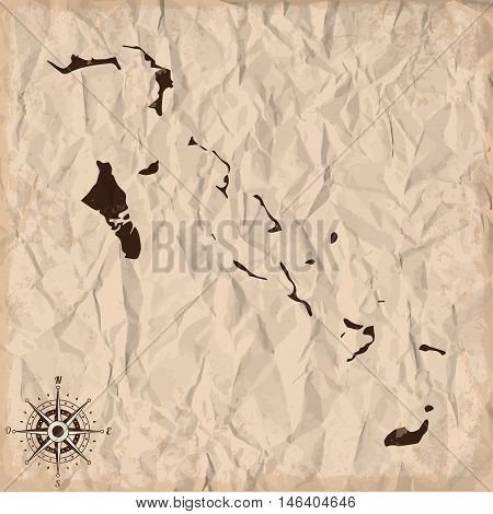 Bahamas old map with grunge and crumpled paper. Vector illustration