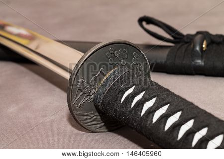 Black japan sword - katana with beautiful guard