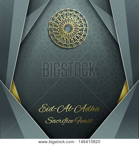 3d Eid Mubarak greeting card with islamic ornament , Islamic vector design card template with arabic pattern .