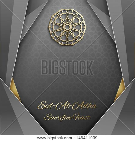 3d Eid Mubarak greeting card with islamic ornament , Islamic vector design card template with arabic pattern .