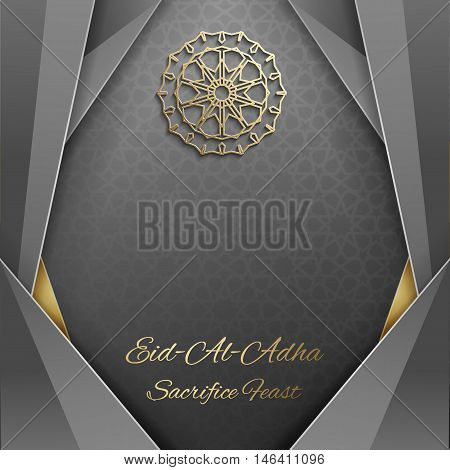 3d Eid Mubarak greeting card with islamic ornament , Islamic vector design card template with arabic pattern .