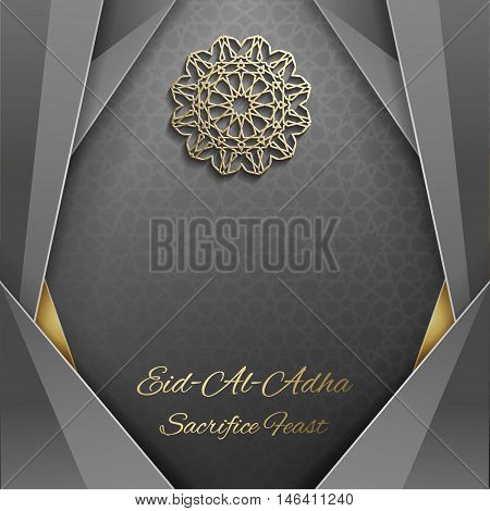 3d Eid Mubarak greeting card with islamic ornament , Islamic vector design card template with arabic pattern .