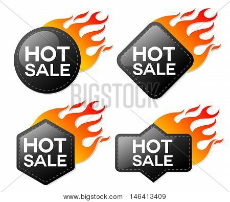 Hot sale fire labels set. Collection isolated on white background.
