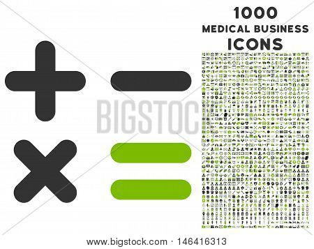Calculator glyph bicolor icon with 1000 medical business icons. Set style is flat pictograms eco green and gray colors white background.
