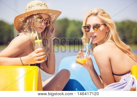 Beautiful Women Drinking Juice