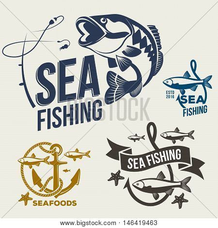 Collection of sea fishing related logo, emblems template.