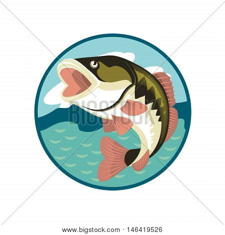 bass fish fishing circle emblem, logo isolated
