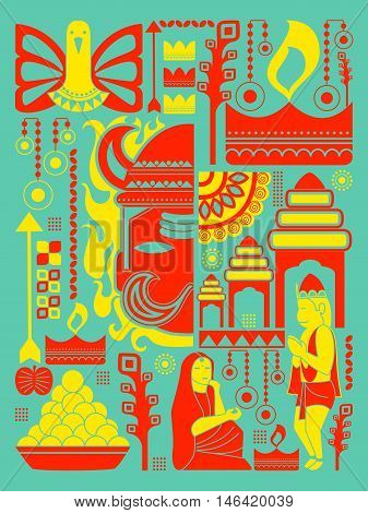 vector illustration of Happy Dussehra festival background kitsch art India