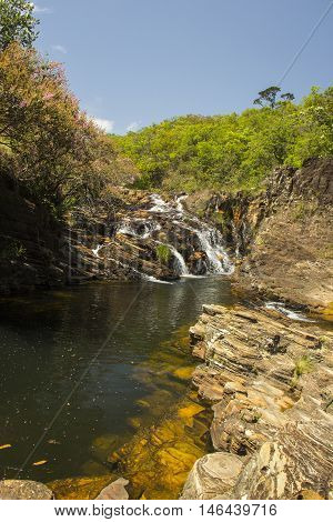 Beautiful Waterfall In Sunny Day